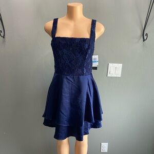 City Studio Navy Dress with Lace Detail‎